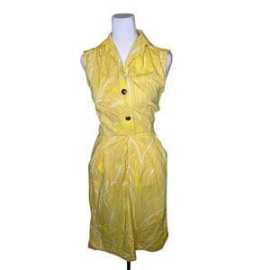 Vintage 1970s Sleeveless Tropical Shirt Dress Womens Size S Yellow Spread Collar